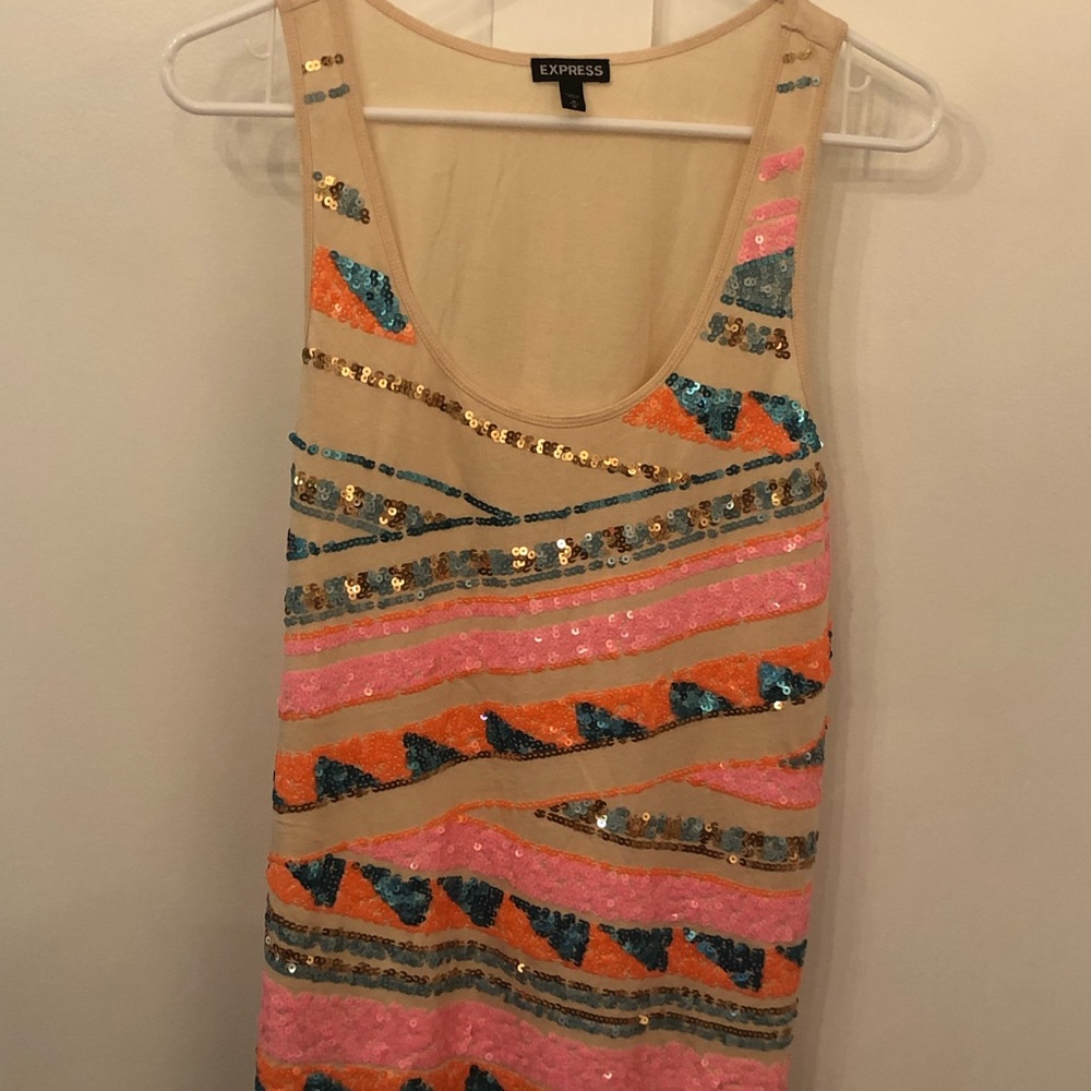 Sequin Tank Top with Hot Pink Sheer Cardigan